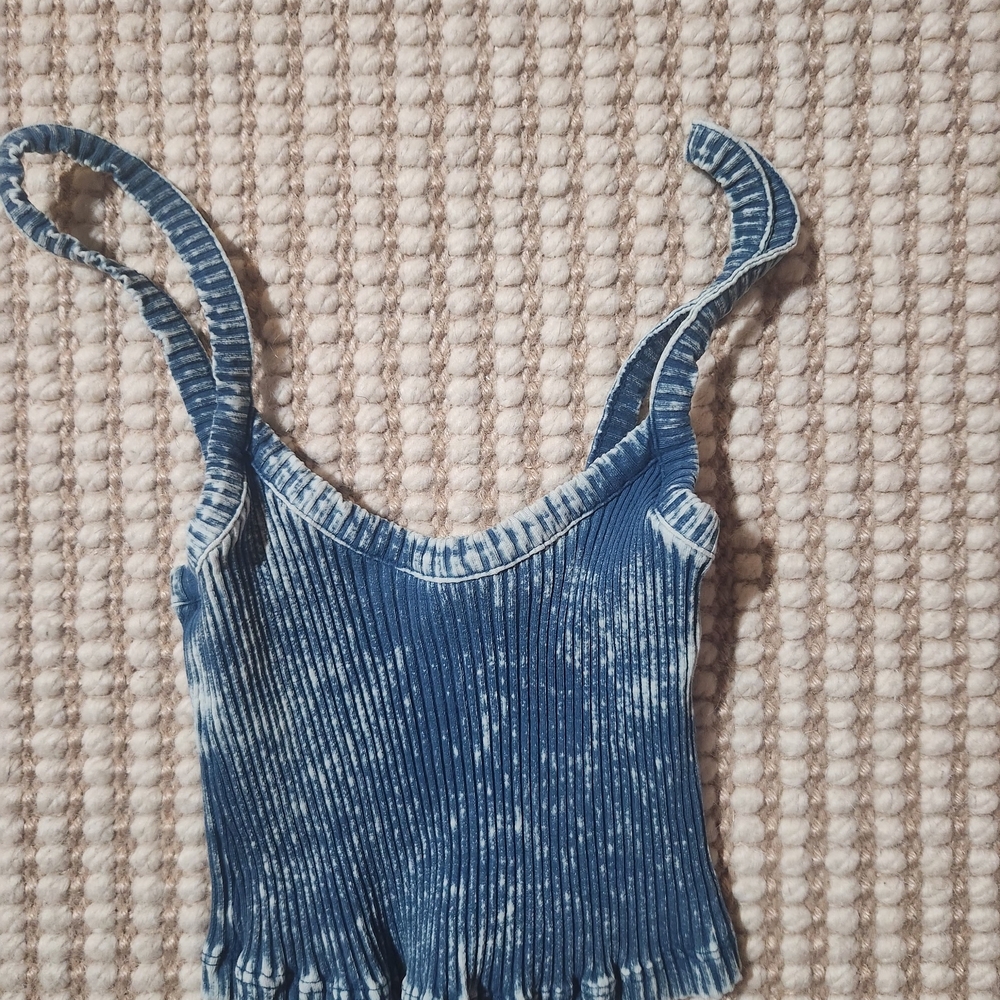 Zara Blue and White Ribbed Camisole